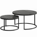 HOMCOM Set of 2 Round Nesting Coffee Tables with Wood-Effect Top & Steel Frame – Stacking Side Tables, Black