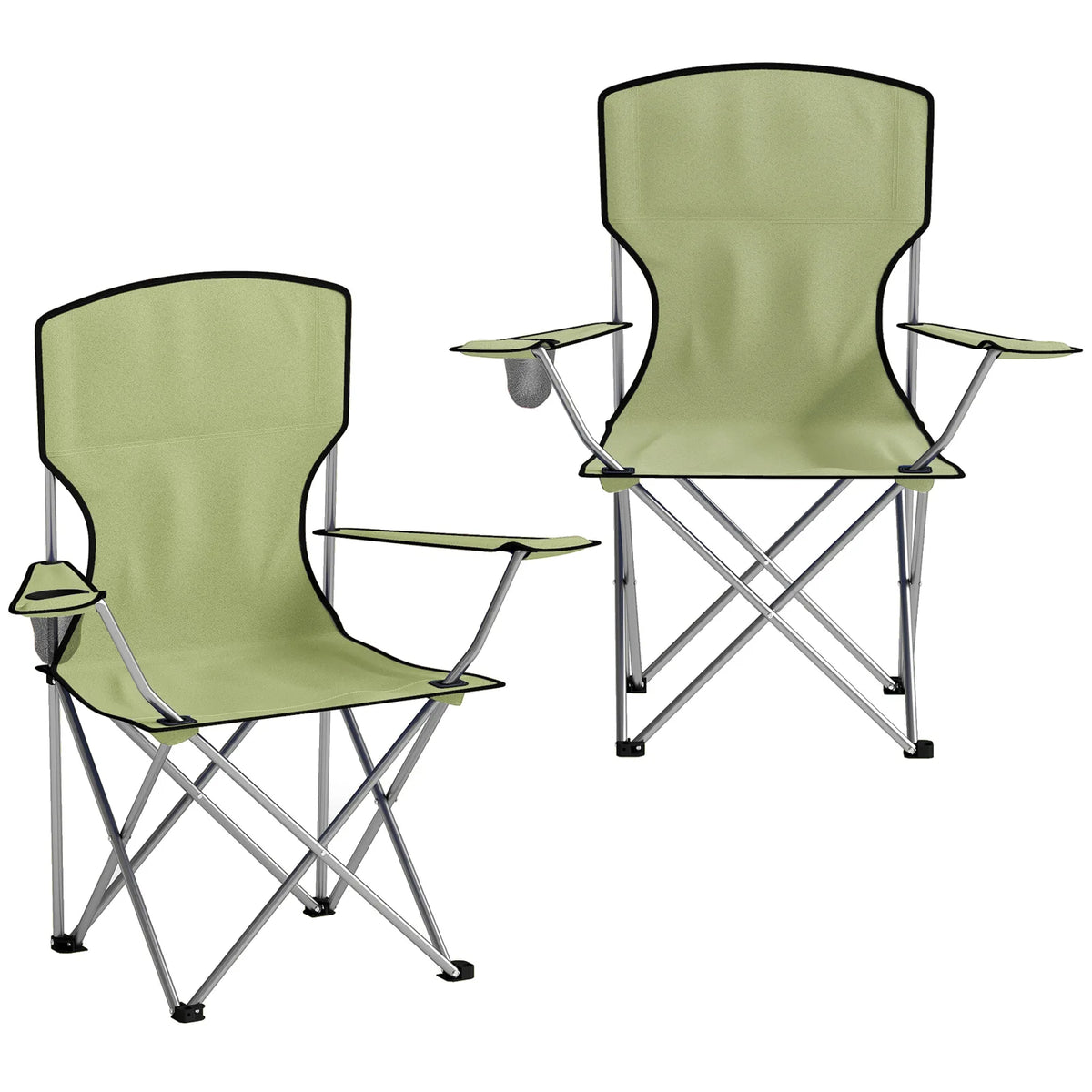 Outsunny Folding Camping Chairs Set of 2 with Cup Holders & Carry Bag – Portable Outdoor Camp Chairs, Green