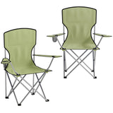 Outsunny Folding Camping Chairs Set of 2 with Cup Holders & Carry Bag – Portable Outdoor Camp Chairs, Green
