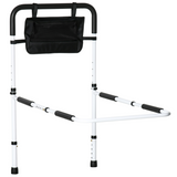 Adjustable Bed Assist Rail Grab Bar with Side Pocket & Foam Grip – Safety Handle for Flat-Frame Beds, White