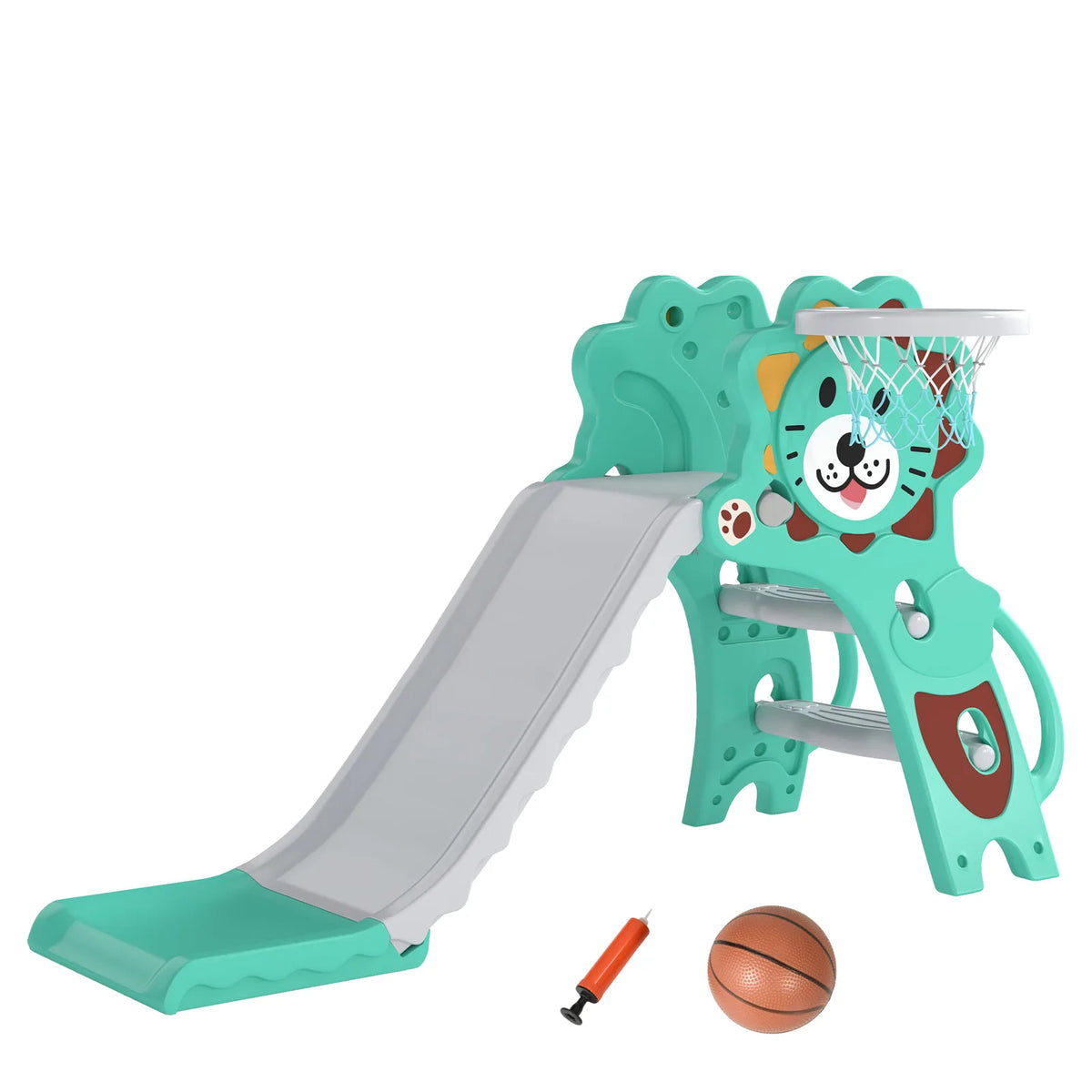 AIYAPLAY Baby Slide with Basketball Hoop, Ball & Inflator – 3 in 1 Indoor Slide for 18-36 Months, Blue