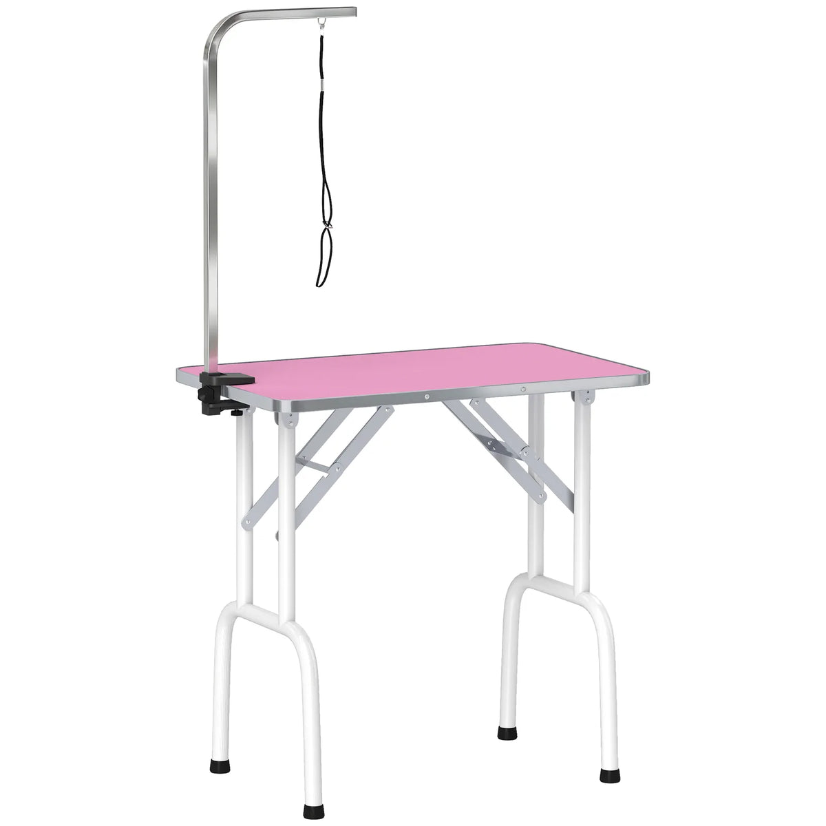 PawHut Foldable Dog Grooming Table with Adjustable Arm, Non-Slip Rubber Top and Noose – Pet Drying Table, 81cm, Pink