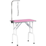 PawHut Foldable Dog Grooming Table with Adjustable Arm, Non-Slip Rubber Top and Noose – Pet Drying Table, 81cm, Pink