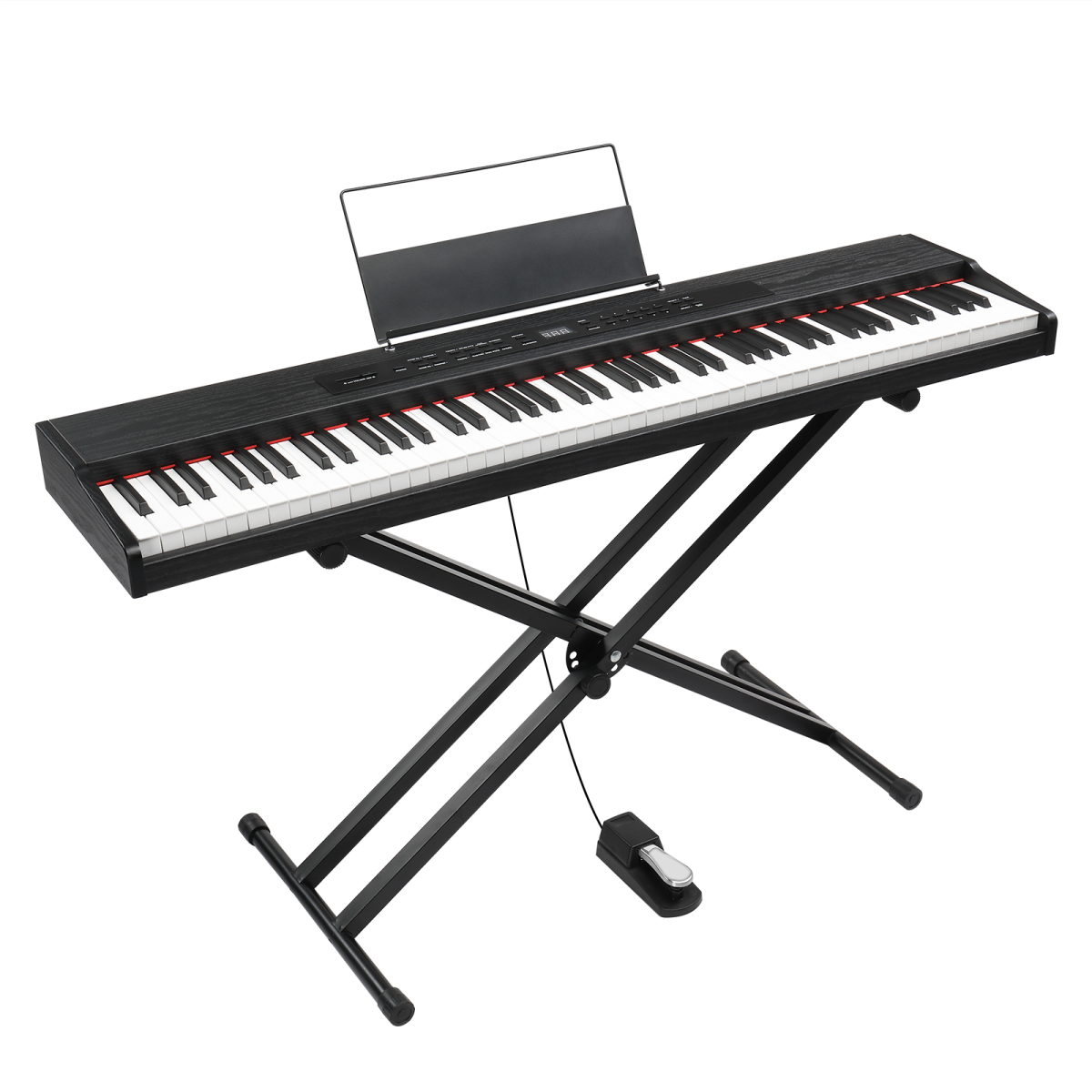 GPPD01-203 88 Key Digital Piano with Metal Stand, Bluetooth MIDI and Triple Pedals – Beginner Keyboard, Black