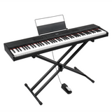 GPPD01-203 88 Key Digital Piano with Metal Stand, Bluetooth MIDI and Triple Pedals – Beginner Keyboard, Black