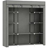 HOMCOM Portable Fabric Wardrobe with Hanging Rail, 10 Shelves and Roll-Up Doors – Foldable Clothes Storage, Dark Grey