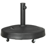 Outsunny 23.5kg Round Resin Parasol Base with Wheels & Brakes – Fits 38–48mm Poles