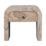 Artisan Furniture Solid Wood Nouveau Bedside Table, 1 Drawer & Brass Knob – Marble Effect, Beige