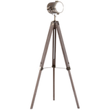Wood and bronze tripod searchlight lamp