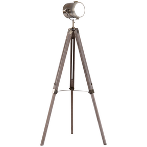 Wood and bronze tripod searchlight lamp