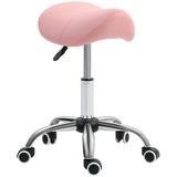 HOMCOM PU Leather Saddle Stool with Moulded Padded Seat, 49–61cm Adjustable Height – Salon & Home Use, Pink