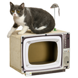 PawHut TV-Shaped Cardboard Cat House with Scratcher, Catnip and Toy Rat – 2-in-1 Cat Scratching Board