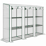 Outsunny Nine-Shelf Greenhouse with 3 Roll-Up Doors, Steel Frame & PE Cover – 46 x 215cm Portable Plant Shelf