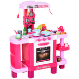 HOMCOM 38-Piece Kids Kitchen Play Set with Oven, Sounds and Lights – Role Play Toy, Pink