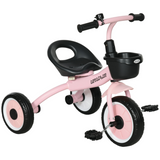 AIYAPLAY Kids Tricycle with Adjustable Seat, Basket and Bell – Toddler Trike for Ages 2-5, Pink