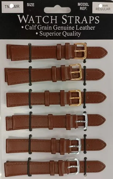 TNMR Tan Calf Watch Straps, Regular Size – Card of 6 Replacement Watch Bands