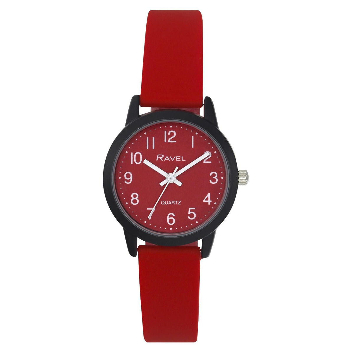 Ravel Ladies & Girls Sports Watch – Red Dial, Silicone Strap, 30mm Black Case R1813.10