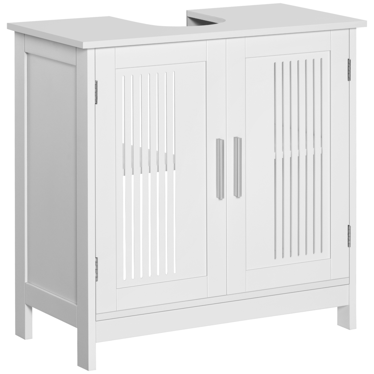 kleankin Under Sink Bathroom Cabinet with 2 Slatted Doors and Movable Shelf – Vanity Unit, White MDF