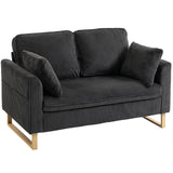 HOMCOM 2 Seater Sofa, 140 cm Corduroy Loveseat with Pocket Spring Cushions, Metal Legs & 2 Pillows – Dark Grey