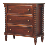 Artisan Furniture Spindle Winewood Solid Mango Wood Chest, 3 Drawers & Carved Legs – Bedroom Storage, Brown