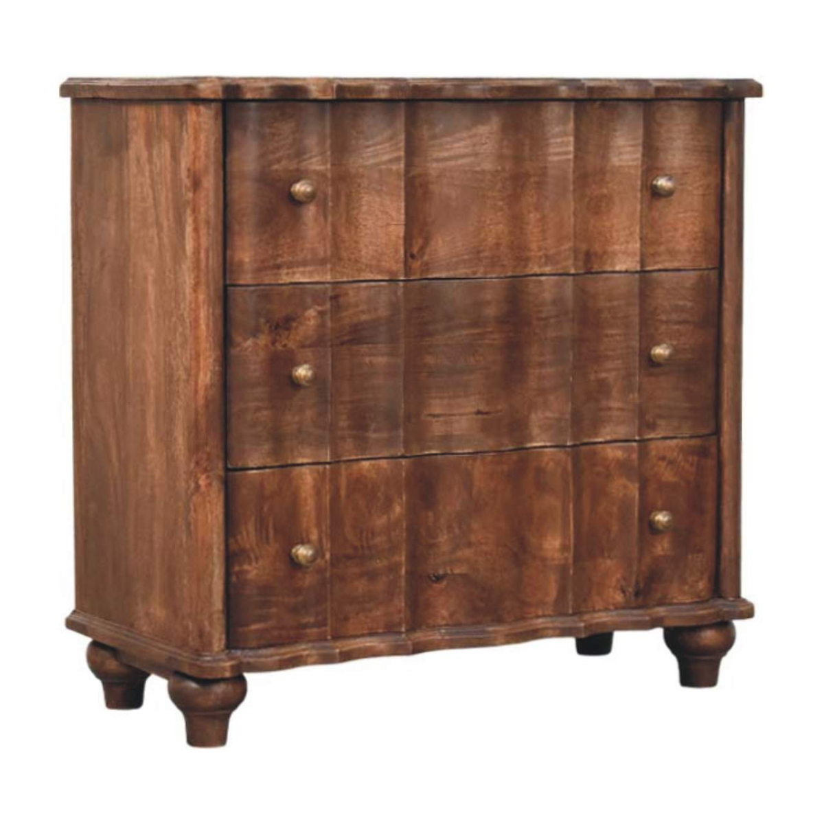Artisan Furniture Solid Wood Camille 3 Drawer Chest with Curved Legs – Bedroom Storage, Brown