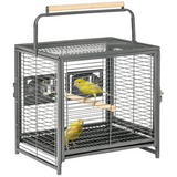 PawHut Parrot Cage Bird Carrier with Wooden Perch and Carry Handle – Steel Travel Cage, Black