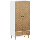 HOMCOM Modern Wardrobe with 2 Hanging Rods, 2 Shelves and 2 Drawers – Wood-Effect Bedroom Storage, White