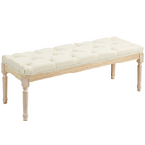 HOMCOM Upholstered End of Bed Bench, Button-Tufted Linen-Touch Ottoman, Cream White