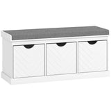 HOMCOM 3-Drawer Padded Shoe Storage Bench with Washable Linen-Look Cushion – 105 cm, White