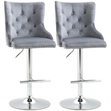 Set of 2 grey swivel bar stools with backs
