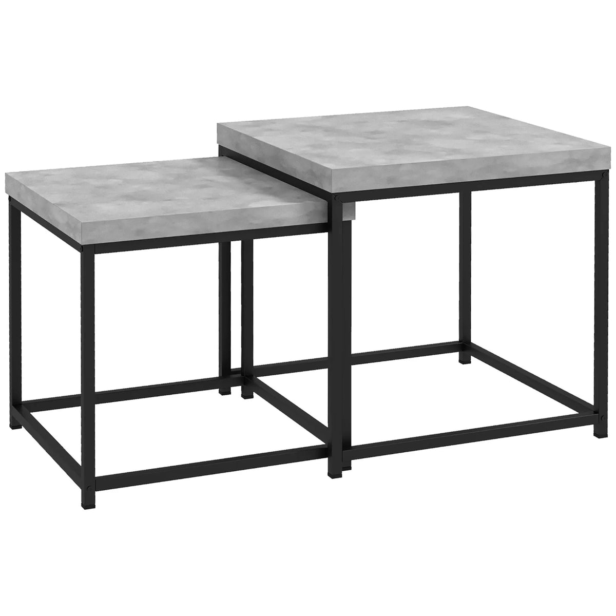 HOMCOM Coffee Table Set of 2 with 3.5cm Thick Tabletop – Square Nest of Tables, Grey