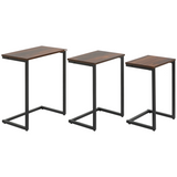 HOMCOM C-Shaped Nesting Tables Set of 3 with Steel Frame – Industrial Sofa Side Tables, Rustic Brown