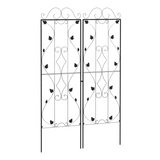 Outsunny Set of 2 Metal Garden Trellises for Climbing Plants – Leaf Design, Powder Coated Steel, Black