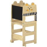 AIYAPLAY 3-in-1 Toddler Step Stool with Chalkboard – Cat-Shaped Kitchen Standing Tower, Natural