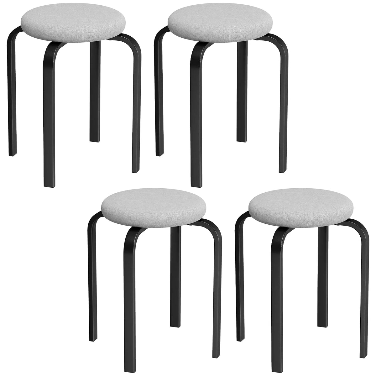HOMCOM Set of 4 Stackable Round Stools with Cushioned Seats – Backless Kitchen and Dining Room Seating, Grey