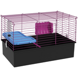 PawHut Small Animal Cage, Rabbit and Guinea Pig Hutch with Platform, Ramp and Hay Feeder – Black