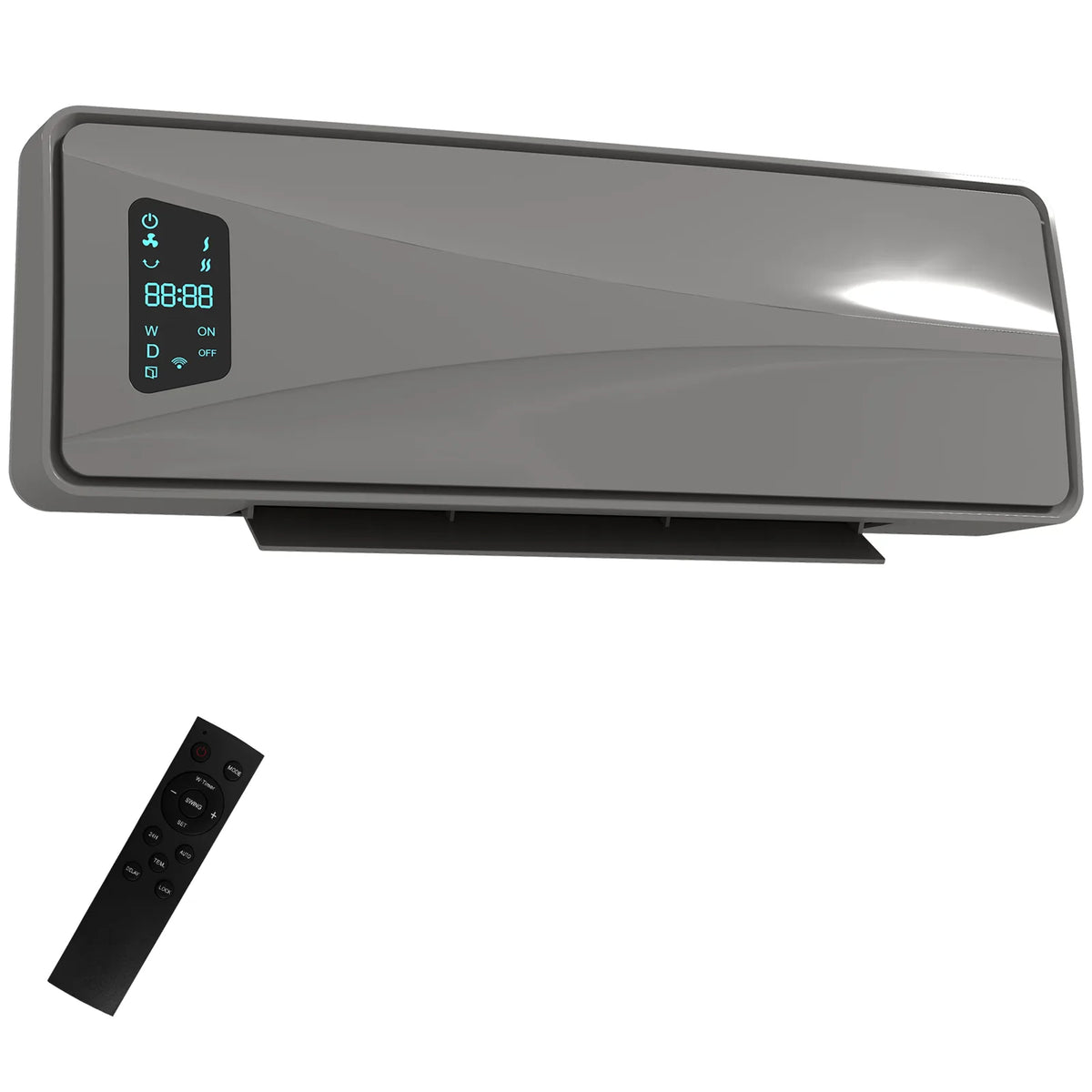 HOMCOM 2000W Wall-Mounted Ceramic Electric Heater with Oscillating Fan, Thermostat and Remote – Timer Room Heater, Grey