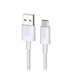 WYE 60W Braided USB-A to USB-C Fast Charge & Sync Cable, 3m – Quick Charging and Data Transfer, White