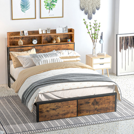 HOMCOM double bed frame with storage headboard