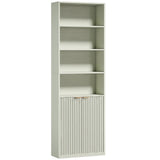 HOMCOM Slim 6-Tier Bookcase with Double-Door Cabinet and Anti-Tip Hardware – Adjustable Shelf, Light Green