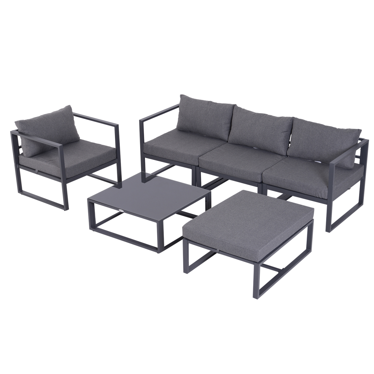 Outsunny 6-Piece Aluminium Garden Sectional Sofa Set with Cushions, Glass Coffee Table & Footstool – Patio Furniture