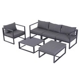 Outsunny 6-Piece Aluminium Garden Sectional Sofa Set with Cushions, Glass Coffee Table & Footstool – Patio Furniture