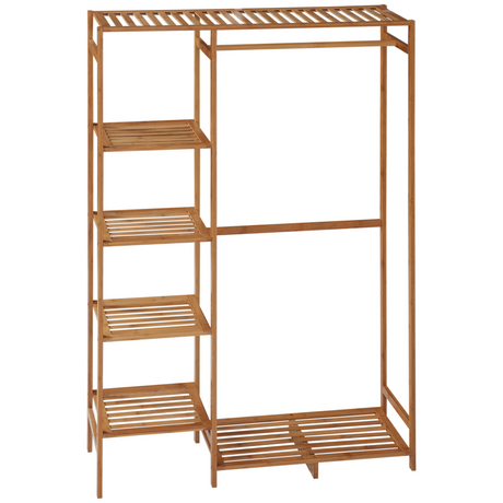 Bamboo clothes rail with 6-tier shelf