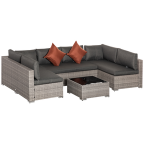 Outsunny grey 6-seater rattan sofa set