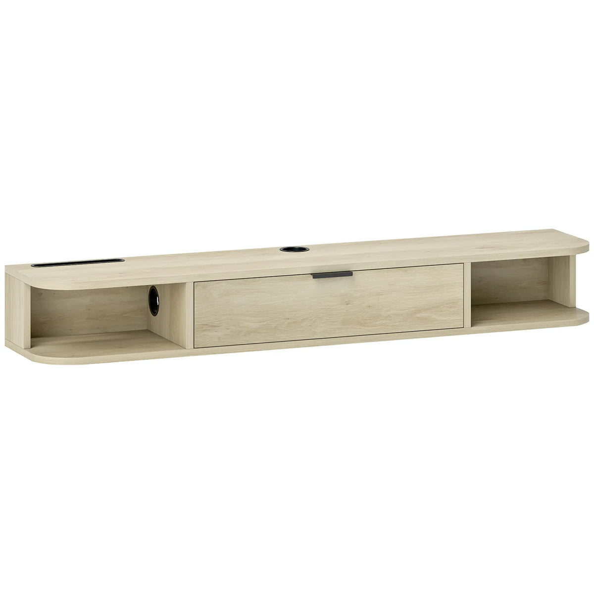 HOMCOM 120 cm Floating TV Unit with Flip Drawer & Cable Management – Wall Mounted for TVs up to 50 Inch, Natural