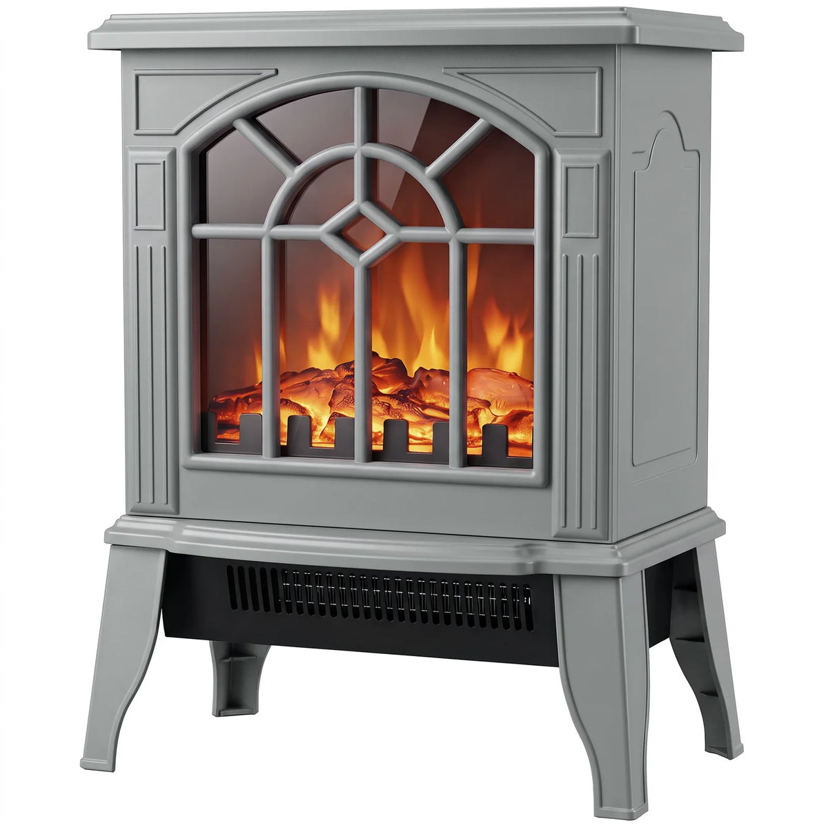 HOMCOM Freestanding Electric Log Burner with LED Flame Effect, 1000W/2000W, Tip-Over Safety – Grey