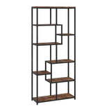 HOMCOM Seven-Tier Geometric Bookcase with Metal Frame & Anti-Tipping Straps – Asymmetrical Storage, Brown