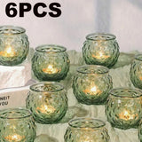Set of 6 Green Glass Round Tealight Candle Holders – Modern Thick Glass Votives