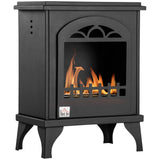 HOMCOM Free Standing Ethanol Fireplace with 0.9L Tank, 3 Hours Burning Time – Vintage-Style Bioethanol Heater Stove, Black