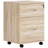 HOMCOM Mobile Pedestal Filing Cabinet with 2 Drawers, Lockable Top & Wheels – Office Storage, Oak Effect